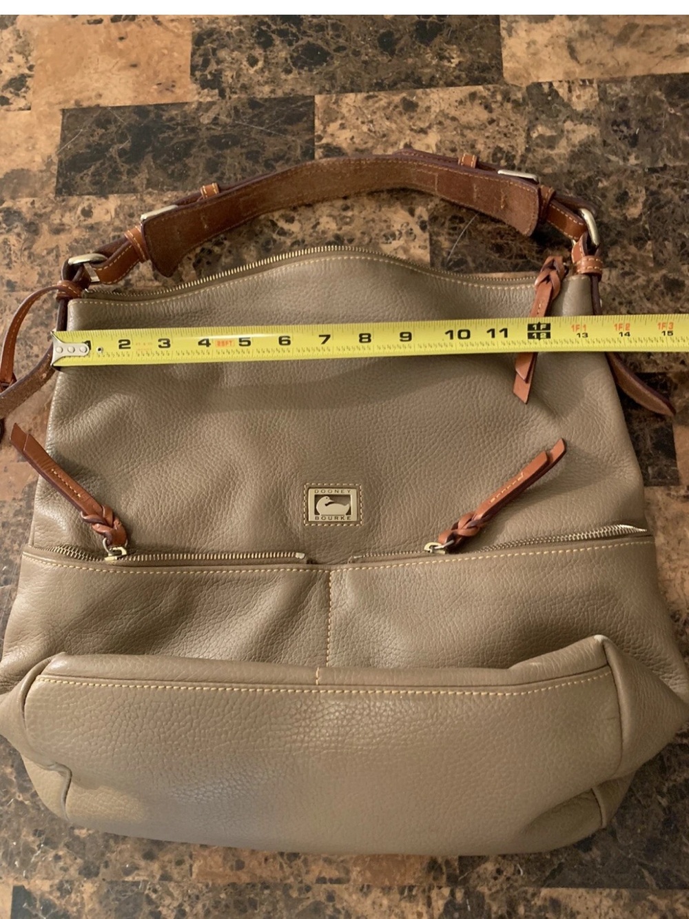 Dooney & Bourke Taupe Leather Shoulder Bag with Brown Trim